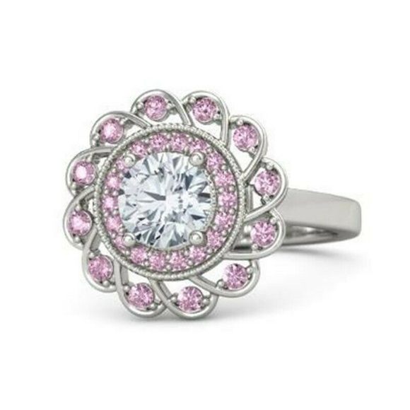 Aprilsplace Jewelry - Fashion Silver Pink Sapphire Diamond Wreath Ring 7